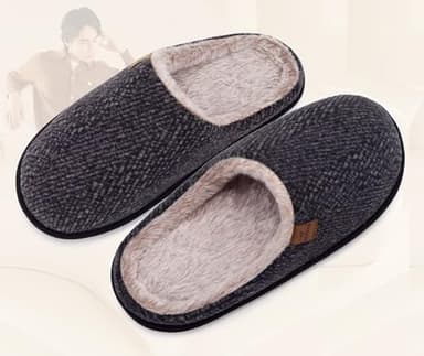 COFACE Mens Black Woolen Cozy Memory Foam scuff Slippers Slip On Warm House Shoes Indoor/Outdoor With Best Arch Support Size 9 - Image 5