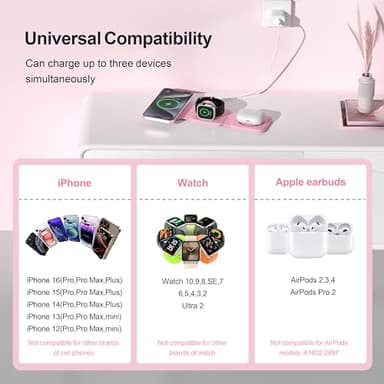 UCOMX 3 in 1 Charging Station for Multple Devices,Foldable 3 in 1 Wireless Charger for Travel,Nano Wireless Charging Station for iPhone16 15 14 13 12 Pro Max/Watch 10 9 8 7 6 5 4 3 Ultra/AirPod Pro - Image 4