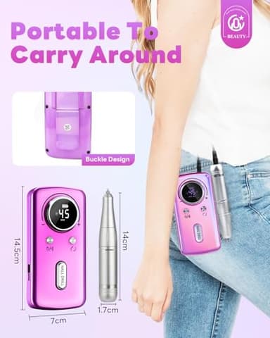 CozyZen Cordless Nail Drill Professional: 45000 RPM Rechargeable Electric Nail File Kit, Portable & Low Noise for Acrylic, Gel Nails, Manicure & Pedicure - Salon & Home Use - Image 9