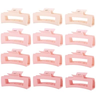 12 Pcs Pink Large Square Hair Claw Clips for Women, 4.3-Inch Matte Rectangle Claw, Strong Hold Non-slip Hair Clips for Thick & Thin Hair - Image 1
