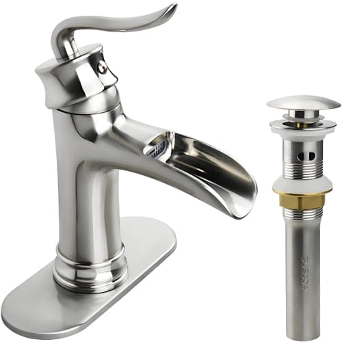 Yodel Faucet Single Handle Waterfall Bathroom Faucet for Sink 1 or 3 Hole with Drain Set,Brushed Nickel - Image 1