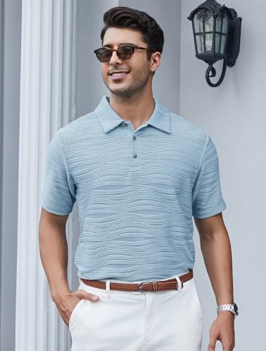 Esabel.C Mens Knit Polo Shirts Short Sleeve Collared Casual Shirt Polo Shirts for Men,Blue,XL - Image 3