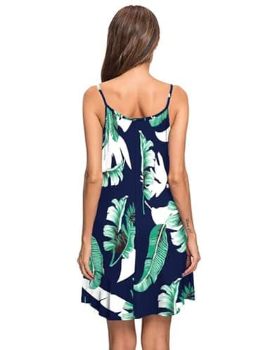 MISFAY Women's Summer Spaghetti Strap Casual Swing Tank Beach Cover Up Dress with Pockets(Print Blue,3XL) - Image 3