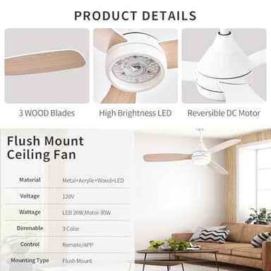 SAMPHON Ceiling Fans with Light and Remote Control, 42'' White Modern Ceiling Fan with Light, Dual-Sided Blades Ceiling Fan with Reversible Motor, 6 Speed for Living Room, Bedroom, Kitchen - Image 7