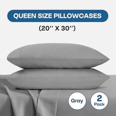 Comfyanno Queen Size Pillow Cases Set of 2, Soft & Breathable Pillowcases, Envelope Closure, Wrinkle-Free, Fade & Stain Resistant, Brushed Microfiber Fabric, Bed Pillow Covers - 20” x 30”, Gray - Image 2