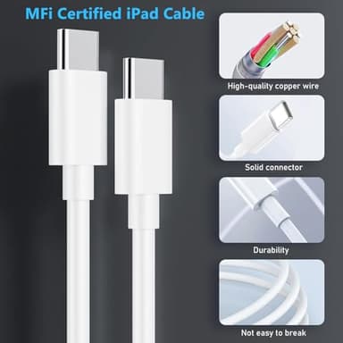 20W USB C Fast Charger for iPad Pro 13/12.9/11 inch, iPad A16/10th Generation, iPad Air 11/13 inch/5th/4th, iPad mini 6th/7th, iPad Charger Fast Charging Block with 6.6ft USB C to C Charger Cable - Image 6