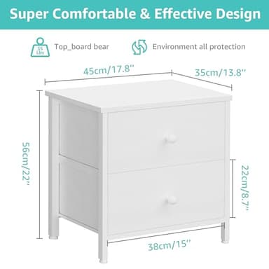BOLUO White Nightstands Set of 2, 2 Drawer Dresser for Bedroom Night Stand Small Dresser End Table with Drawers Modern - Image 3