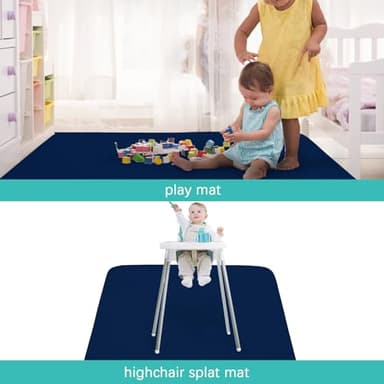 Splat Mat 2 Pack for Under High Chair & Arts & Crafts & Eating Mess, Waterproof 42''×46'' Baby Playtime Anti-Slip High Chair Mat for Floor or Table, Reusable & Portable Splash Mat for Under High Chair - Image 3