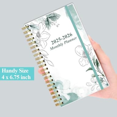 2025-2026 Monthly Planner - October 2025 - December 2026, Two Pages Per Month, 18 Monthly Calendar/Planner with Tabs, Strong Twin-Wire Binding, Inner Pocket, 3.75" x 6.5", Teal Flower - Image 7