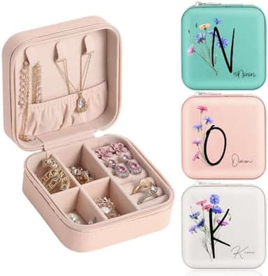 Ship Next Day, Custom Jewelry Boxes for Traveling, Personalized Jewelry Case with Flower Initial, 2025 Christmas Stocking Stuffer Gifts for Teen Girls, Birthday Gifts for Mom - Image 4