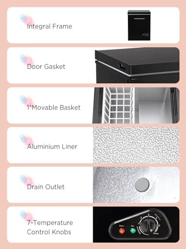 F.W.WOOLWORTHS 3.5 Cu.Ft Chest Freezer with Removable Basket, Deep Freezer Adjustable 7 Thermostat, Compact Freezer for Kitchen, House, Office, Garage, Basement, RVs-Black - Image 6