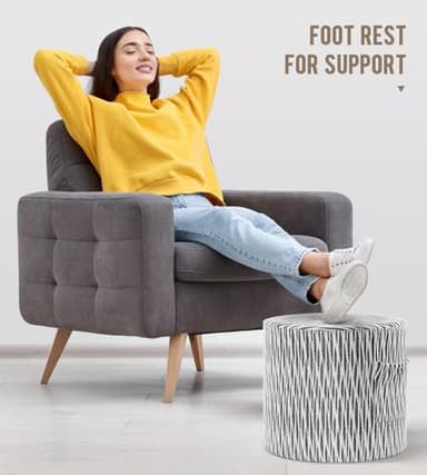 FAIORD Round Stuffed Pouf Ottoman, Footstool Ottoman for footrest, Floor Chair for Living Room Bedroom, Pouf Cushion with All-in-one Foam Filling - Image 2