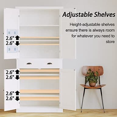 IRONCK Kitchen Pantry Storage Cabinet 72.6" H, with Barn Doors, Drawer, 4 Adjustable Shelves, Freestanding Cupboard, Laundry, White - Image 4