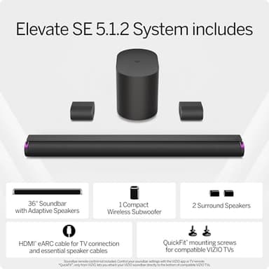 VIZIO 5.1.2 Elevate SE Soundbar, Wireless Subwoofer, Surround Sound w/Dolby Atmos & DTS:X, Bluetooth Speaker, QuickFit™ Compatible – SL512X-08 (New, 2024 Model) - Image 4