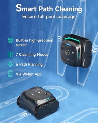 WYBOT C2 Robotic Pool Cleaner, Cordless Pool Vacuum for Inground Pools up to 2152 Sq.ft, Dual Filtration, Powerful Suction, Wall Climbing and Waterline Cleaning, Lasts 180Mins Runtime, App Scheduling - Image 2