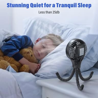 Portable Baby Stroller Fan, Auto Oscillating Battery Operated Fan, Flexible Tripod Clip On with 3-Speeds Rechargeable Handheld Personal Fans for Car Seat Crib Wagon Bike Treadmill Camping Travel - Image 6