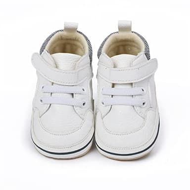 E-FAK Baby Shoes Boys Girls Infant Sneakers Non-Slip Rubber Sole Toddler Crib First Walker Shoes(08 White, 12-18 Months Infant) - Image 3