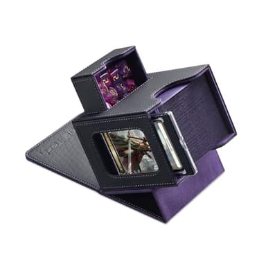 Mage Tech Card Deck Box for MTG Commander - Patented Design, Commander Display, Fits 100 Double-Sleeved Cards, 35pt Card Brick & Dice Tray - Black/Purple - Image 1