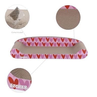 THE LICKER STORE CSR1004A Montego 27.5" Coastal Patterned Cardboard Lounge Bed Cat Scratcher with Catnip, Pink/Red - Image 3