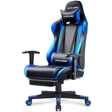 GTRACING Gaming Chair with Footrest, Ergonomic Computer Game Desk Chair, Recline Gaming Chair Seat Height Adjustment, Swivel Rocker with Headrest and Lumbar (Blue) - Image 1