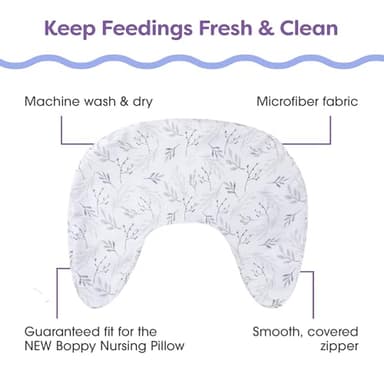 Boppy Nursing Pillow Cover - Soft, Hypoallergenic Washable Microfiber Bottle & Breastfeeding Pillow Covers (Redesigned Feeding Pillow Sold Separately) - Gray Gentle Leaves - Image 3