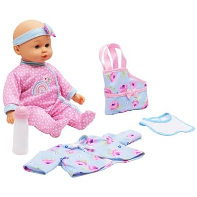 Dream Collection: Baby Keepsake Gift Set - Pink & Blue - 14" Lifelike Baby Doll, Hard Body, Mix & Match Clothing, Accessory Bag, Bottle, Kids Ages 2+ - Image 3