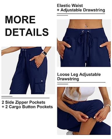 MoFiz Women's Cargo Capris Hiking Pants Lightweight Quick Dry Running Outdoor Casual Shorts for Women Zipper Pockets UPF 50+ Navy XL - Image 5