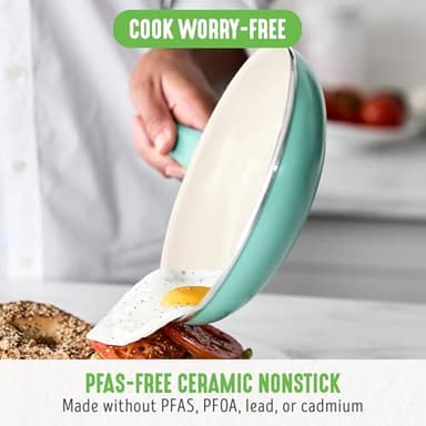 GreenLife Non Stick Fry Pan Set (7" & 10"), Non-Toxic PFAS-Free Ceramic Skillets, Dishwasher & Oven Safe, Egg Omelet Frying Pans, Stay- Cool Handles, Kitchen Home Cooking Essentials, Turquoise - Image 2