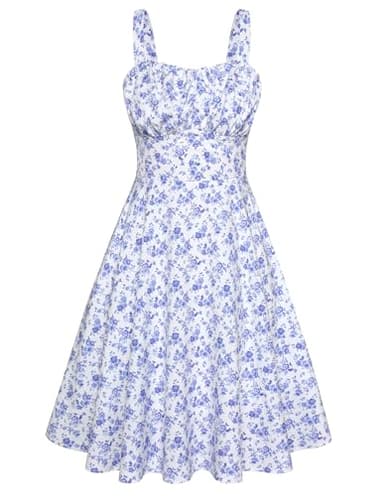 Sweetheart Neck Spaghetti Strap Sleeveless Summer Sundresses 2025 Floral Smocked A-Line Flowy Swing Midi Dress Small - Image 1