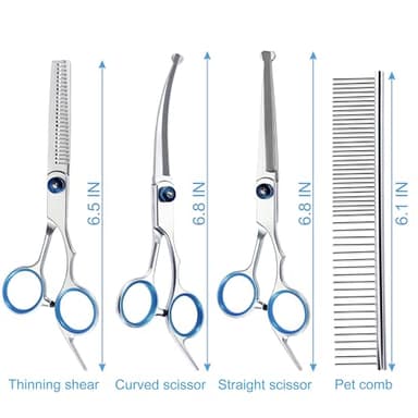 5 in 1 Premium Dog Grooming Scissors, Professional Dog Scissors for Grooming with Safety Round Tips, Lengnoyp Stainless Steel Thinning Shears, Pet Cat Shears for Grooming Kit - Image 6