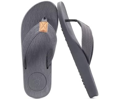 KuaiLu Mens Flip Flops Arch Support Comfortable Cushion Memory Foam Recovery Walking Waterproof Leather Thong Sandals Orthotic Plantar Fasciitis Summer Casual Beach Pool Slip on Slippers Grey Size 11 - Image 1