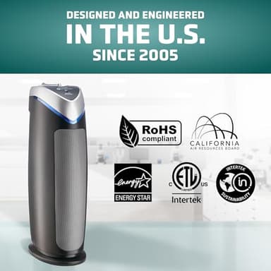 GermGuardian 4-In-1 HEPA Air Purifier for Home, Large Rooms Up To 743 Sq. Ft. with HEPA Air Filter, UV-C Light & Odor Reduction, AC4825E, 22" Tower, Gray - Image 6
