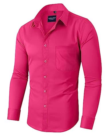 Alimens & Gentle Men's Dress Shirts Long Sleeve Wrinkle-Free Stretch Shirts Solid Formal Button Down Shirt with Pocket Rosy - Image 1