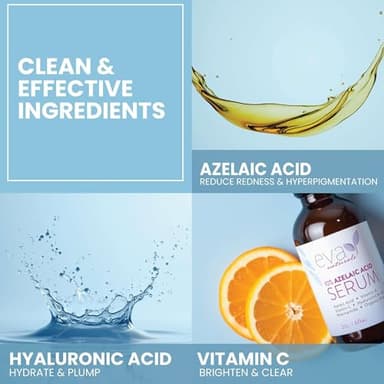 Eva Naturals Azelaic Acid Serum for Face – Niacinamide, Hyaluronic Acid, Vitamins A+C+E – Redness Relief, Dark Spots, Uneven Skin Tone, Texture, Pores, Topical Booster for Clearer, Smoother Skin, 2oz - Image 8