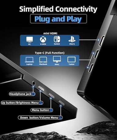 Ingnok Portable Monitor, 18.5 Inch FHD 1080P 100% sRGB Laptop Screen Extender USB C HDMI Portable Gaming Monitor w/Smart Cover & Speakers, External Monitor for Laptop Mac PC - Image 6
