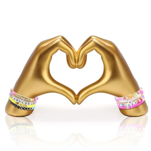 Mezchi Gold Heart Hands Sculpture Room Decor, Aesthetic Decor for Living Room Bedroom Bookshelf, Love Finger Modern Art Aesthetic Sculpture for Home Office Desktop, Birthday Gift - Image 1