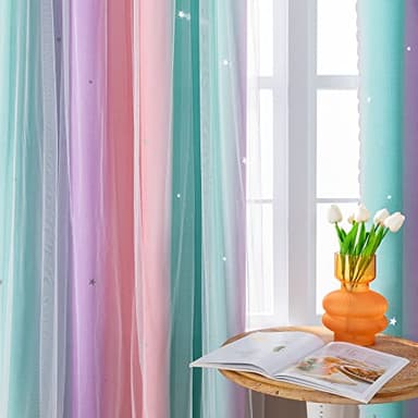XiDi Dream Star Blackout Curtains for Kids Rooms Girl Princess Curtain for Daughter Bedroom Window (Pink Purple Green, W52 X L84) - Image 3
