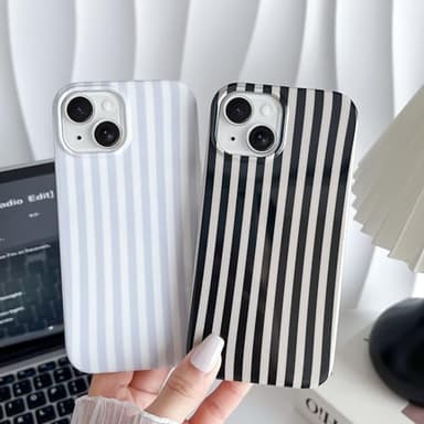 Yeddabox for iPhone 13 Case Cute Striped Phone Case Soft TPU Slim Shockproof Phone Cover for Women Girls, Blue and White - Image 6