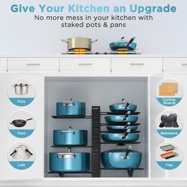 ORDORA Pots and Pans Organizer for Cabinet 16.61 Height, 8 Tier Pot Organizers Rack with 3 DIY Methods, Adjustable Pan Organizer under Cabinet Kitchen Organization and Storage - Image 8