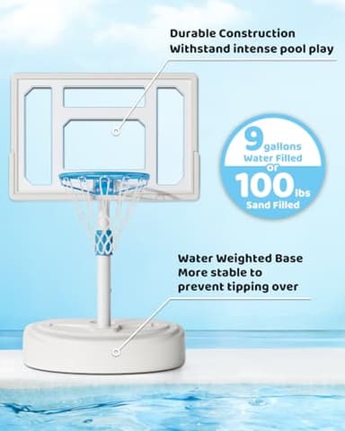 Pool Basketball Hoop Poolside, Stainless Steel Adjustable Swimming Pool Basketball Goal with 32 Inch Shatterproof Backboard, Poolside Water Basketball Hoop, 2 Balls & Pump Included - Image 4