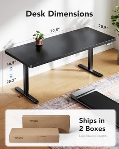 HUANUO 71 x 30 inch Electric Standing Desk, Powerful Brushless Motor Large Height Adjustable Table, 4 Memory Preset Sit Stand Up Desk, Home Office Computer Table with Thick T-Shaped Frame - Image 3