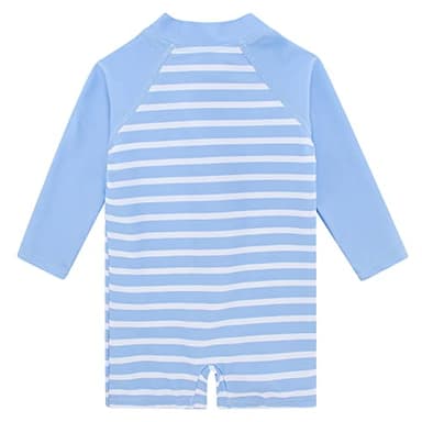 uideazone Baby Boys Long Sleeve Swimsuit Blue Striped One Piece Surfing Suits Beach Swimwear Rash Guard , 2-3T - Image 2