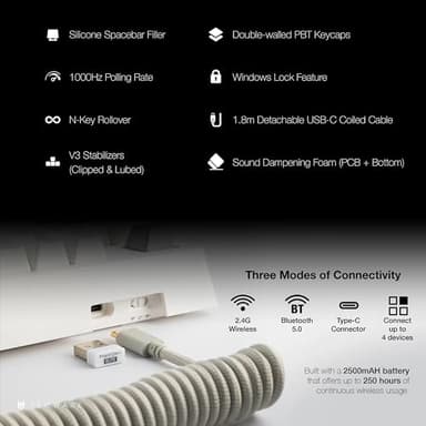 TECWARE Phantom+ Elite 87 Key RGB Mechanical Gaming Keyboard, LED Backlit, Universal Hot-Swap, Wired and Wireless, 3 Mode Connectivity, Thocky Sounding, Black Elite Wraith Brown - Image 4