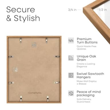 Homeforia 24x36 Poster Frame Wood, High End Natural Oak 24 x 36 Large Picture Frame with Mat 20 by 30, 24x36 Light Wooden Frames Matted to 20x30 Photo, 36x24 Frames, Tempered Glass, Wall Kit, Set of 1 - Image 4