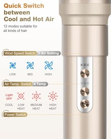 7MAGIC 6 in 1 Multi Hair Styler Dryer Brush, 110,000 RPM High-Speed, Negative Ionic, Fast Drying for Professional Blow Dry, Curling, Volumizing, Straightening and Styling, Gold - Image 8