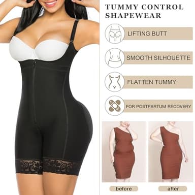 YIANNA Fajas Colombianas Shapewear for Women Tummy Control Postpartum Body Shaper Butt Lifter Post Surgery Compression Garment Bodysuit,YA7212-Black-M - Image 6