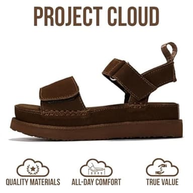 Project Cloud Genuine Leather Platform Sandals Women - Memory Foam Insole Slip Resistant Chunky Womens Sandals with adjustable straps - Stylish Women Footwear (Bronzestar, MOCHSUEDE,10) - Image 3