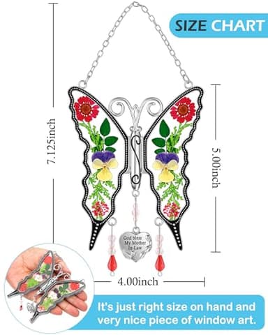 KY&BOSAM Gifts for Mom Suncatcher Butterfly God Bless My Mother-in-Law Gifts Mothers Day Stained Glass Sun Catcher Hanging Wind Chime Ornament for Window Gift for Women Valentine`s Birthday Christmas - Image 9