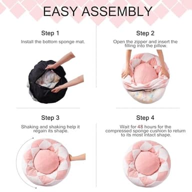 MEWOOFUN Cat Beds for Indoor Cats, Washable Cute Cat Bed Donut Small Dog Bed, Calming Pet Bed with Jacquard Shaggy Plush & Non-Slip Bottom, Ped Bed for Puppy and Kitten (23 inch, Pink Check Plush) - Image 5