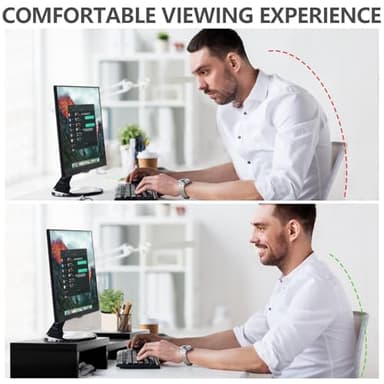 TAVR Dual Monitor Stand Riser Office Desktop Organizer Stand for 2 Monitors, Adjustable Length and Angle 3 Shelf, Extra Long Multifunctional Stand up to 43.3" fit Computer, Laptop, TV, Black - Image 6